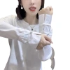 European spring Chinese-style pure cotton base layer, women's long-sleeved versatile and slimming, with button-up sleeves and ethnic style T-shirt top Item Picture